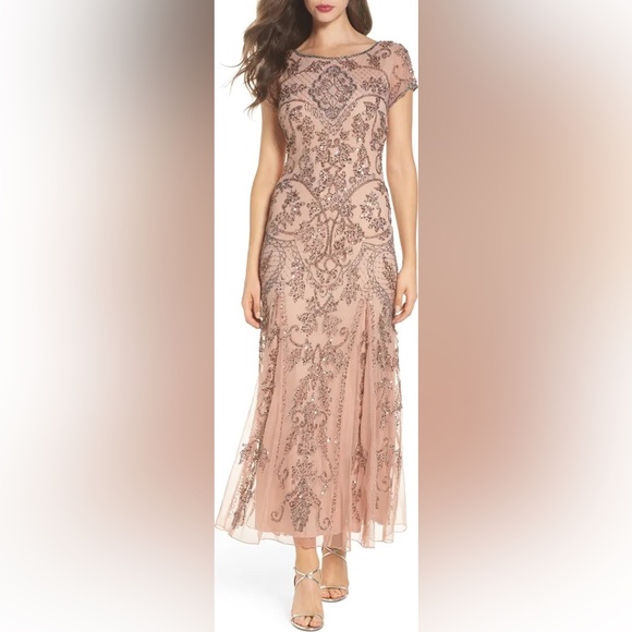 Pisarro Nights Beaded Mesh Gown - Picture 1 of 8